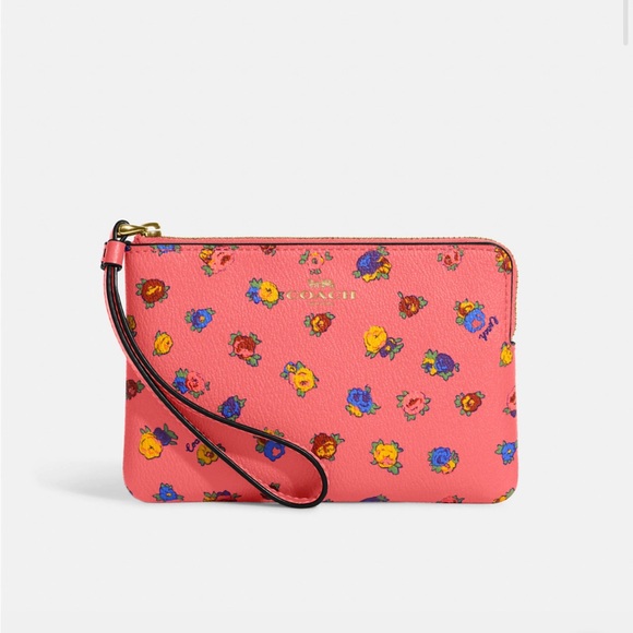 COACH Mini Vintage Rose Print Corner Zip Wristlet - Picture 13 of 15